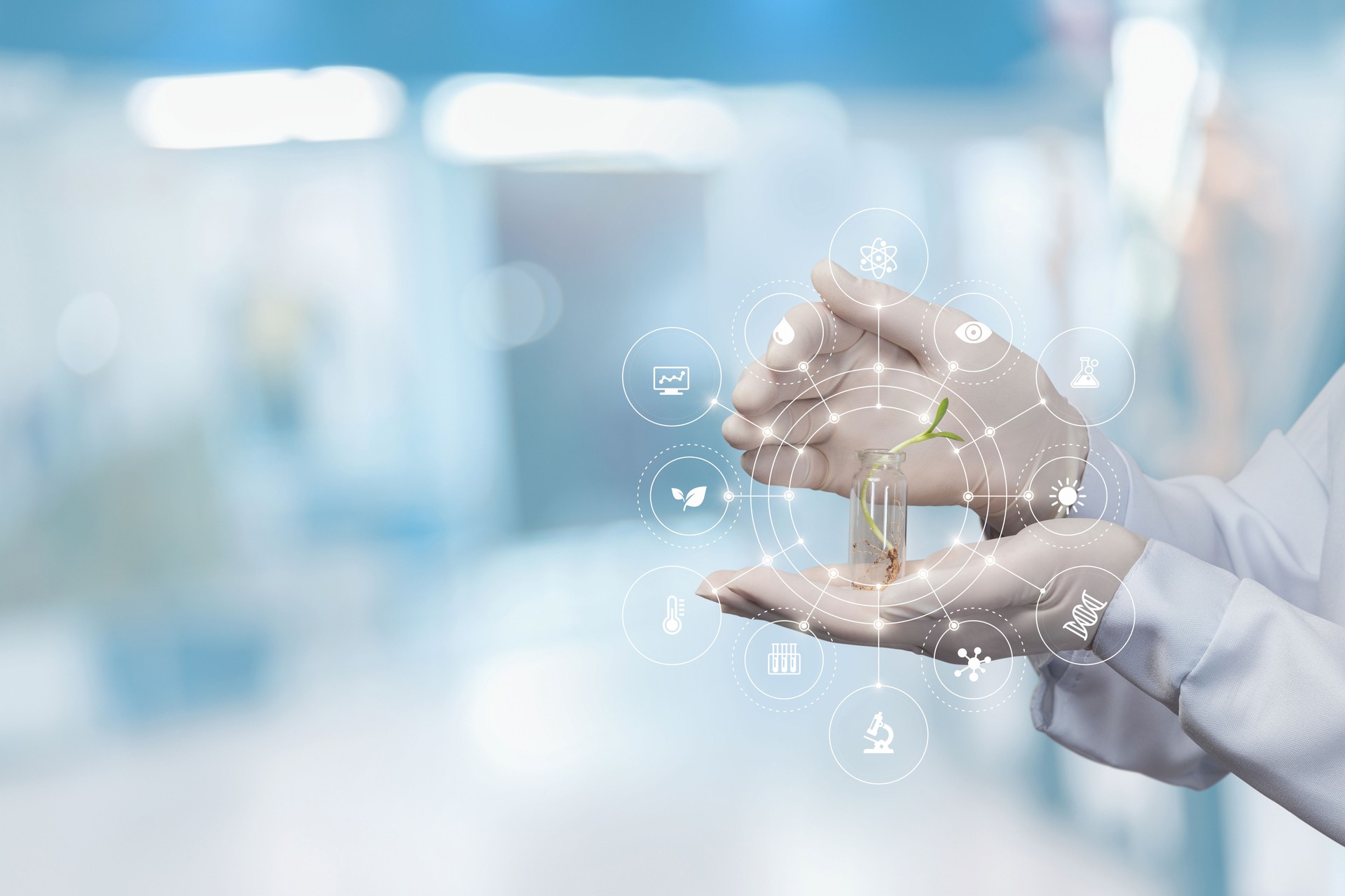 Concept of biotechnological research works.